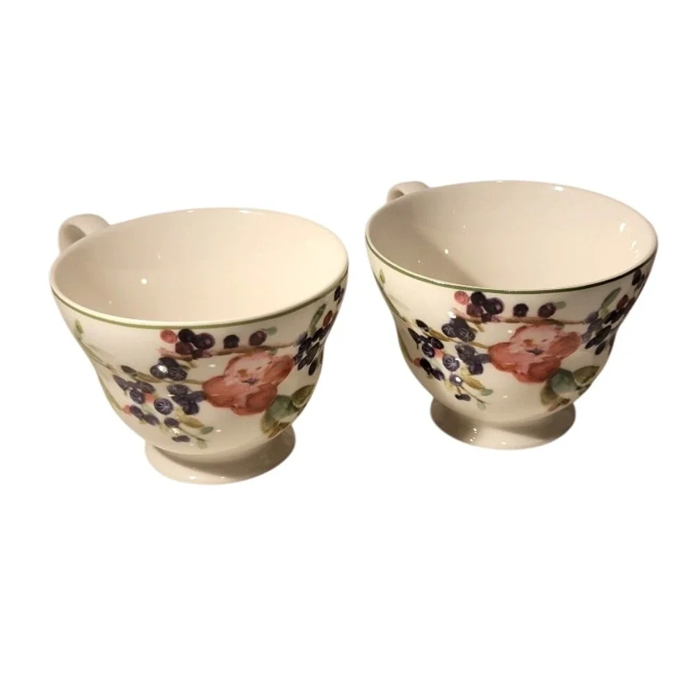 Charter Club Wild Flowers Tea‎ Coffee Cups Set of 2 Floral Farmhouse